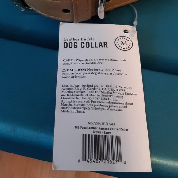 Martha Stewart Leather Buckle Dog Collar Size 20 Neck Size 18-21" brown vegan - Picture 2 of 4